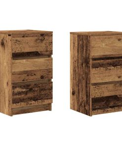 Comodini Con 3 Cassetti 2 Pz Legno Antico 39x35x65 cm
