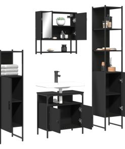 Set Mobili Da Bagno 4 Pz Nero In Legno Multistrato