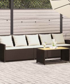Divano Da Giardino A 5 Posti Con Cuscini In Polyrattan Marrone