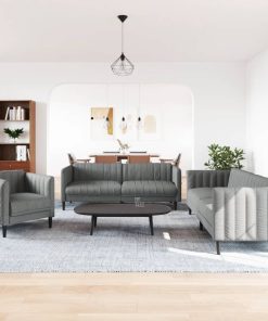 Set Di Divani 3 Pz Grigio Scuro In Tessuto