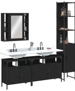 Set Mobili Da Bagno 4 Pz Nero In Legno Multistrato