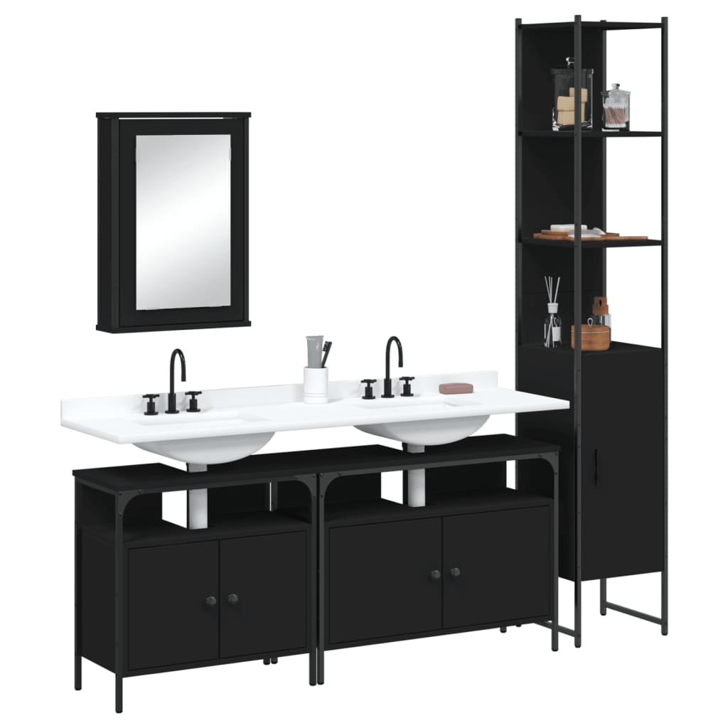 Set Mobili Da Bagno 4 Pz Nero In Legno Multistrato - Image 2