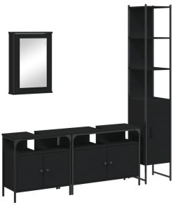 Set Mobili Da Bagno 4 Pz Nero In Legno Multistrato