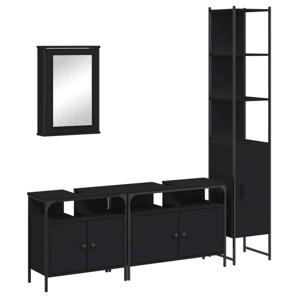 Set Mobili Da Bagno 4 Pz Nero In Legno Multistrato