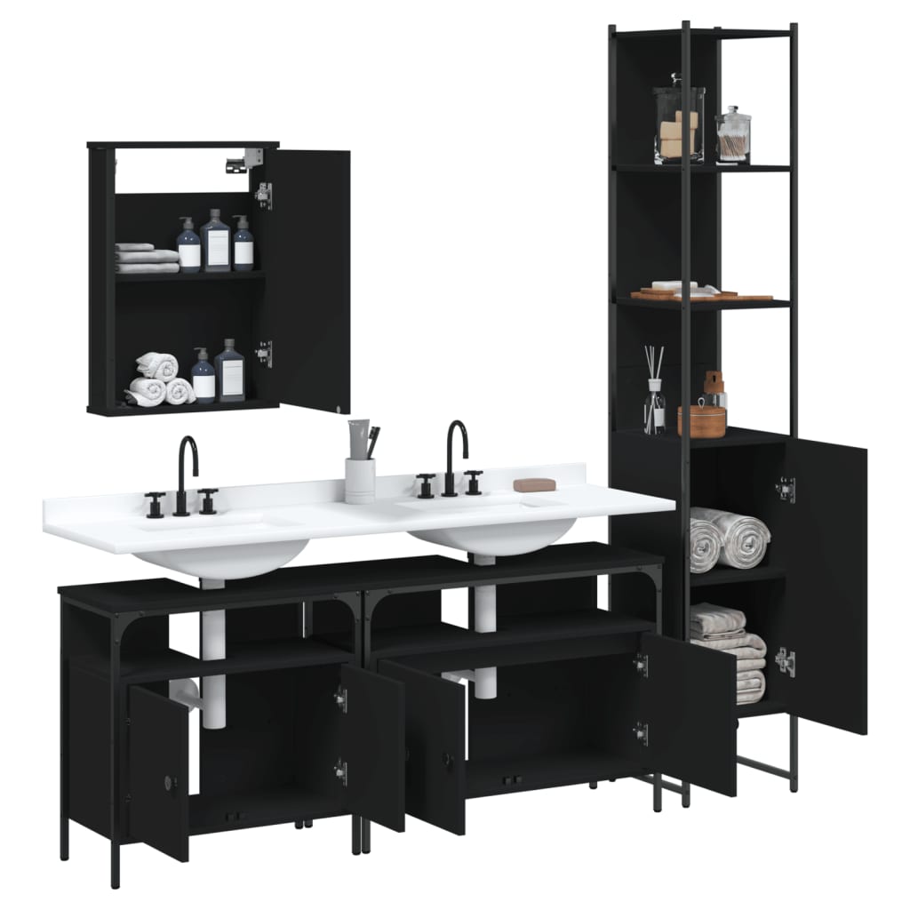 Set Mobili Da Bagno 4 Pz Nero In Legno Multistrato - Image 5
