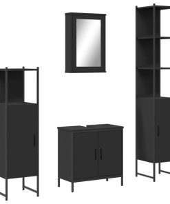 Set Mobili Da Bagno 4 Pz Nero In Legno Multistrato