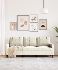 Divano A 3 Posti Crema 180 Cm In Velluto