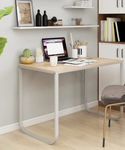 Scrivania Computer Bianca E Rovere 110x60x73 Legno Multistrato