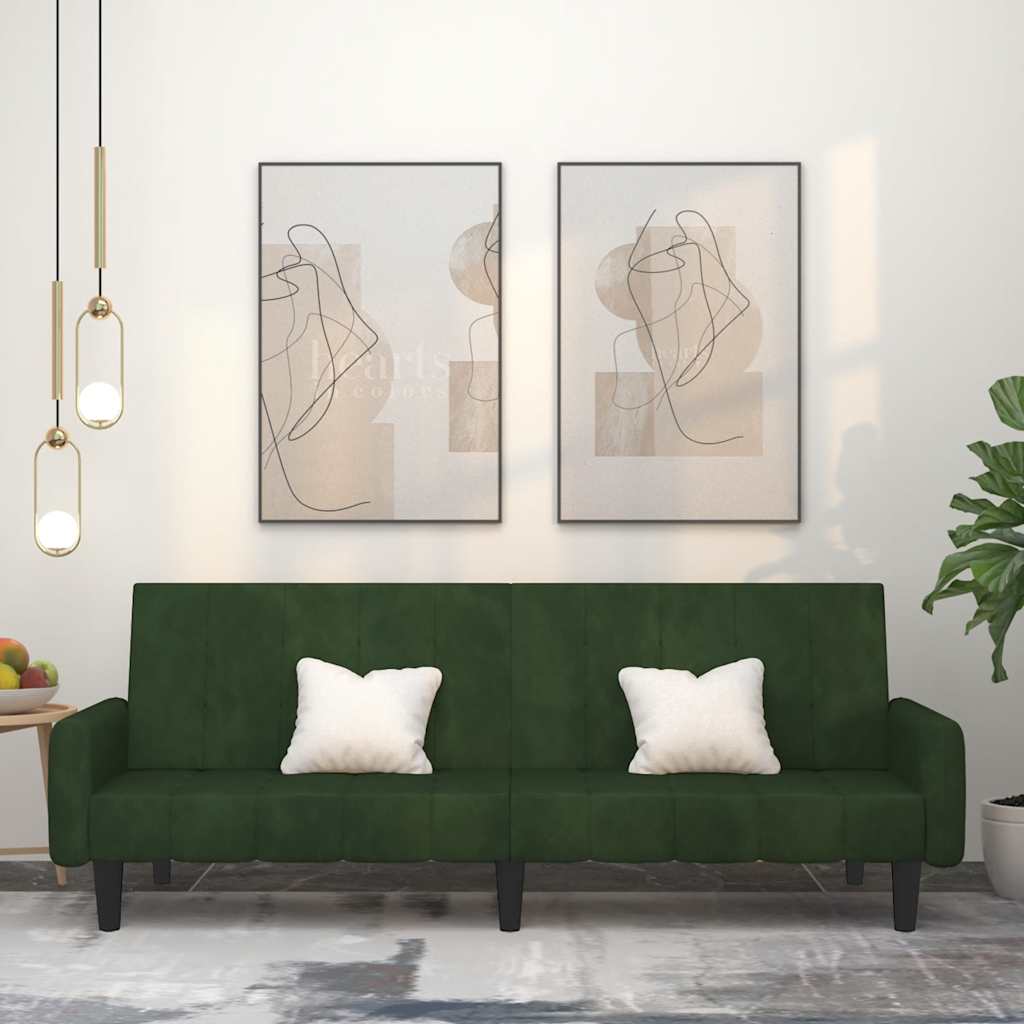 Divano Letto A 2 Posti Verde Scuro In Velluto - Image 4