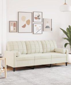 Divano A 3 Posti Con Cuscini Crema 180 Cm In Velluto