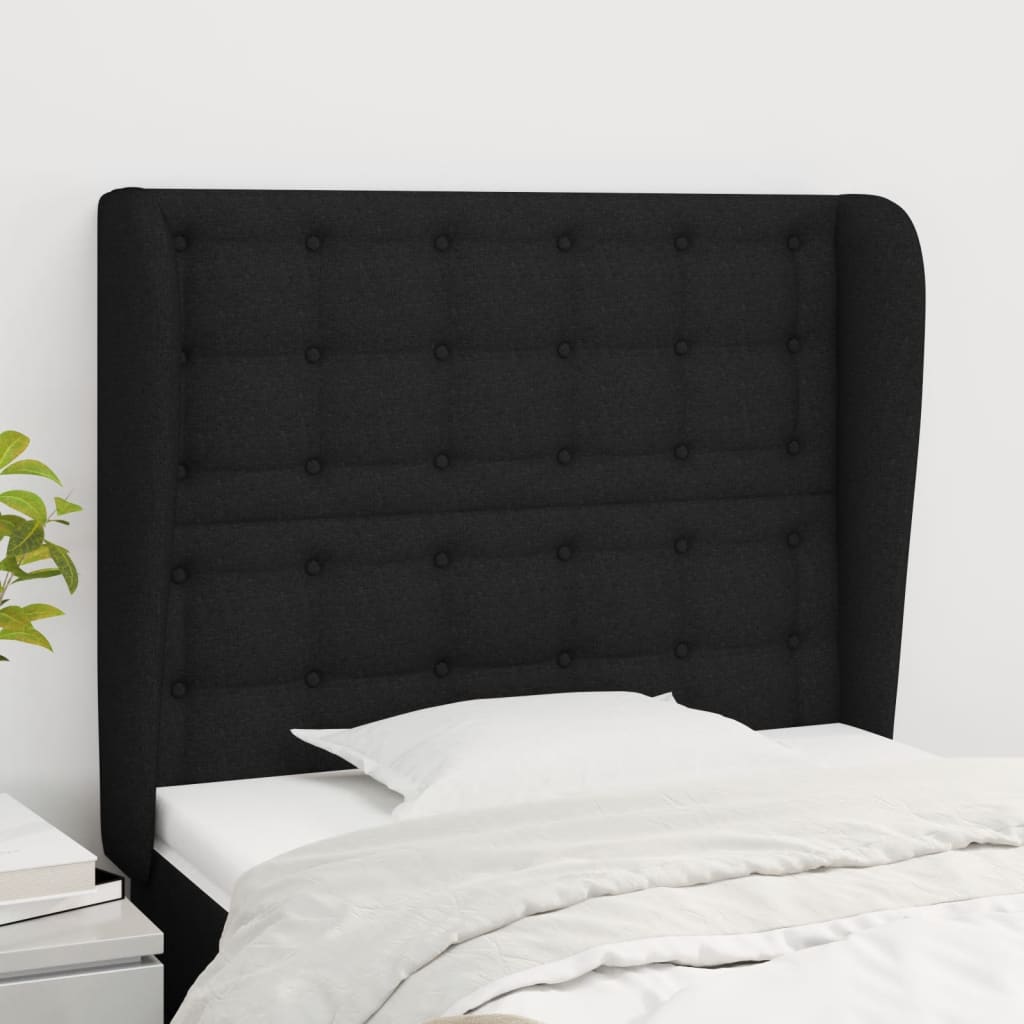 Testiera Ad Orecchio Nera 83x23x118/128 Cm In Tessuto