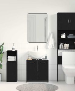 Mobile Lavabo Bagno Rovere Nero 60x30x60cm In Legno Multistrato