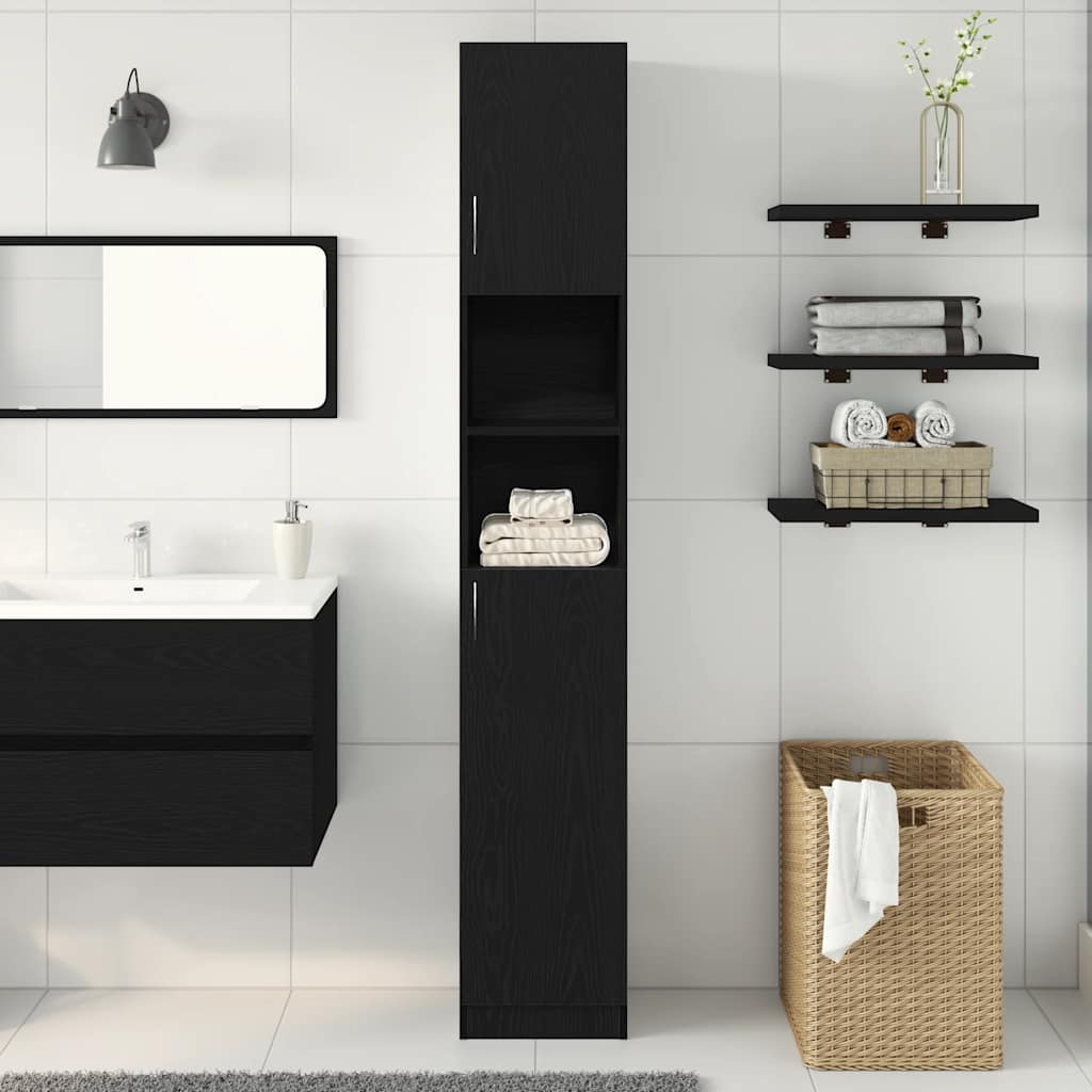 Mobile Da Bagno Rovere Nero 32x25,5x190 Cm In Legno Multistrato - Image 5