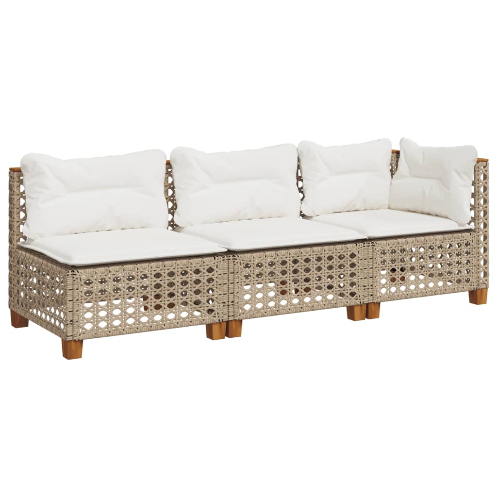 Divano Da Giardino Con Cuscini A 3 Posti Beige In Polyrattan