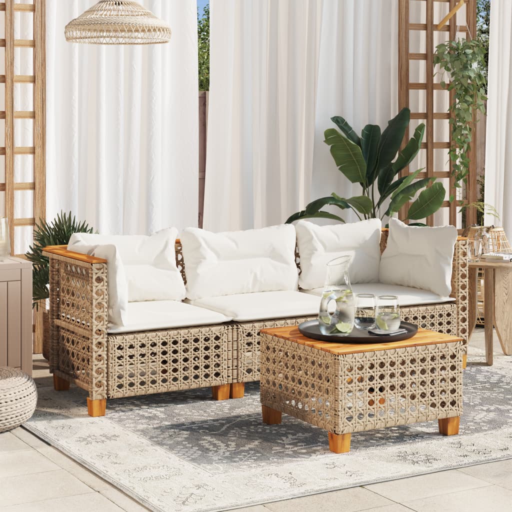 Divano Da Giardino Con Cuscini A 3 Posti Beige In Polyrattan