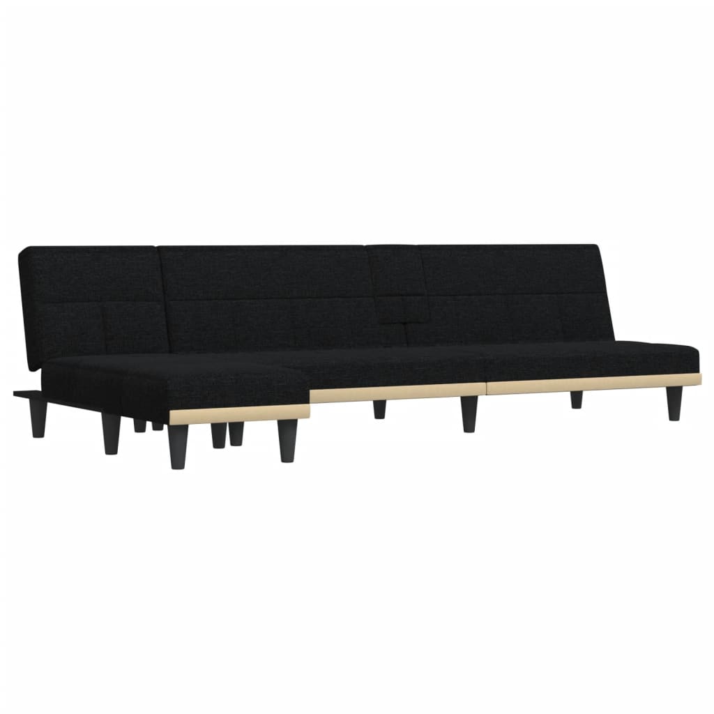 Divano Letto A L Nero 255x140x70 Cm In Tessuto