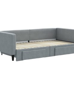 Divano Letto Estraibile Cassetti Grigio Chiaro 90x190cm Tessuto