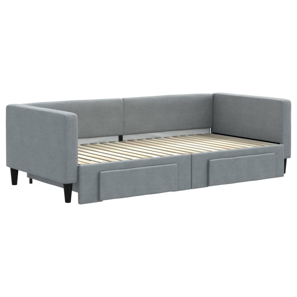 Divano Letto Estraibile Cassetti Grigio Chiaro 90x190cm Tessuto