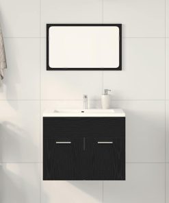 Set Mobili Da Bagno 2 Pz Rovere Nero In Legno Multistrato