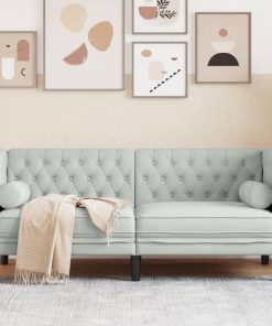 Divano Chesterfield Con Rinforzi 2 Posti Grigio Chiaro Velluto