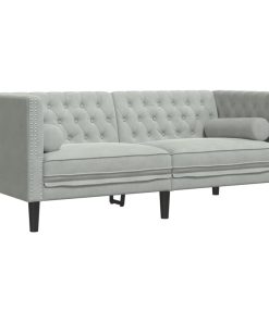 Set Divani Chesterfield 3pz Con Cuscini Grigio Chiaro Velluto