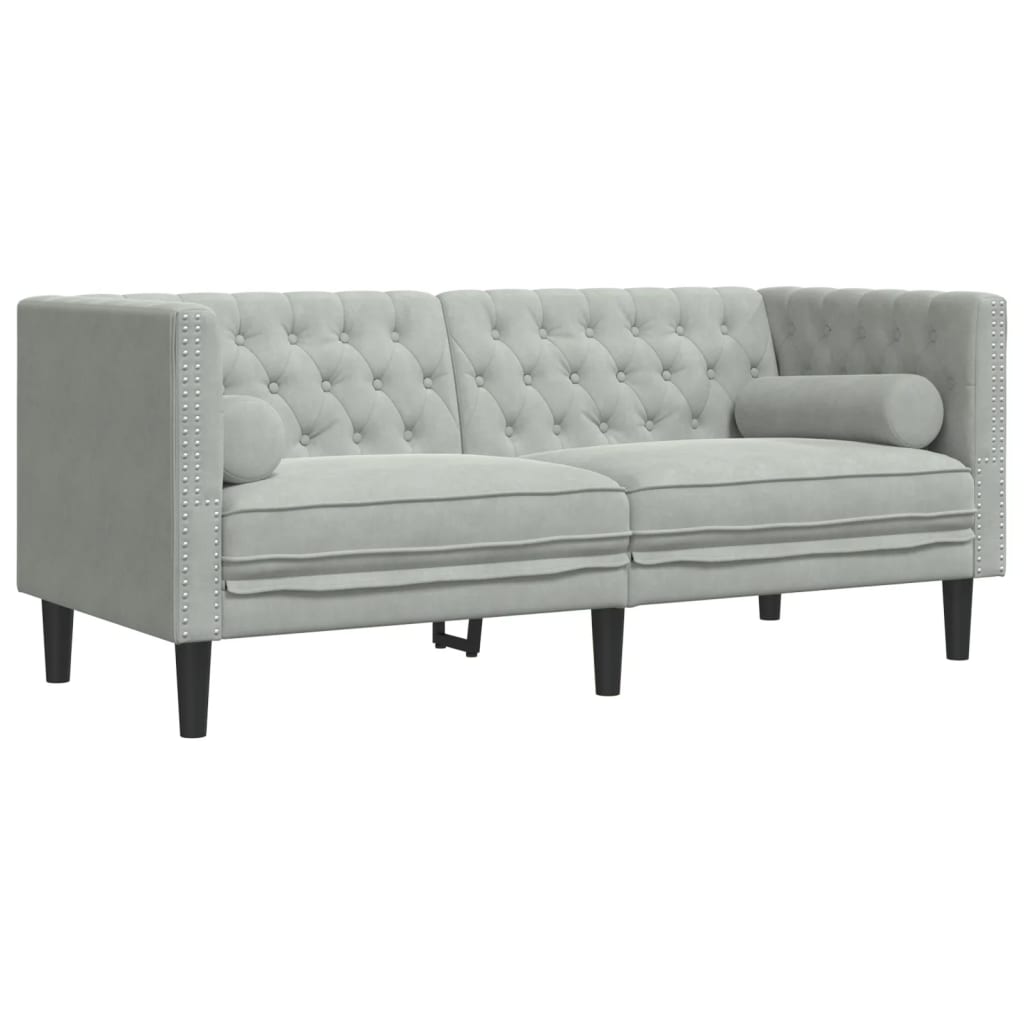 Set Divani Chesterfield 3pz Con Cuscini Grigio Chiaro Velluto