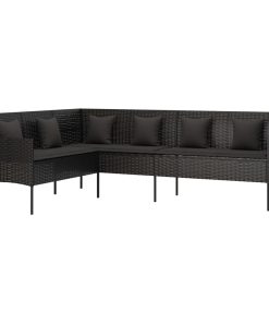 Divano Da Giardino A L Con Cuscini Nero In Polyrattan