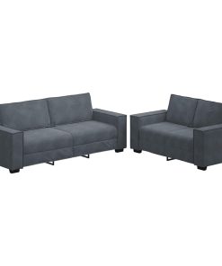 Set Di Divani 2 Pz Con Cuscini Grigio Scuro In Velluto
