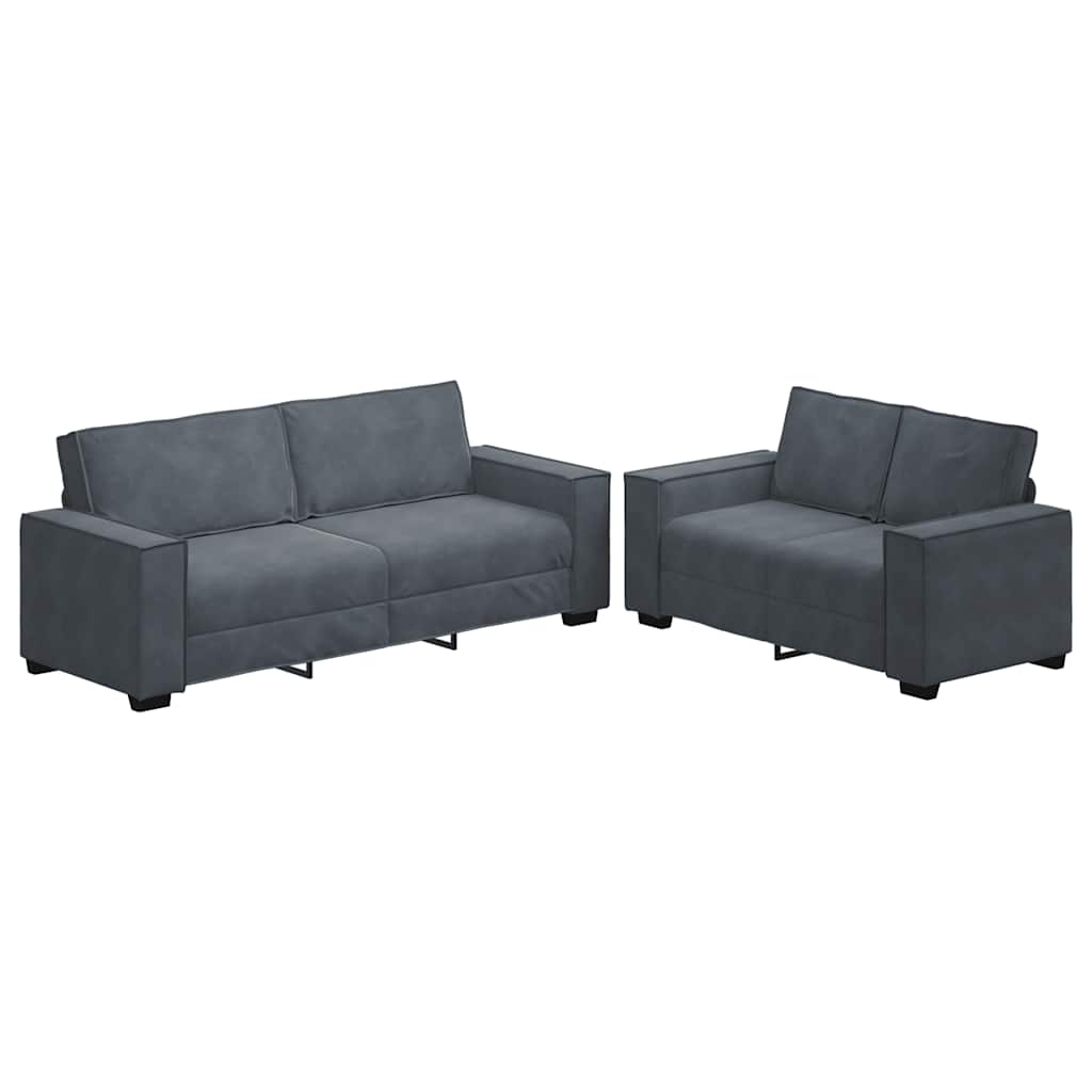 Set Di Divani 2 Pz Con Cuscini Grigio Scuro In Velluto