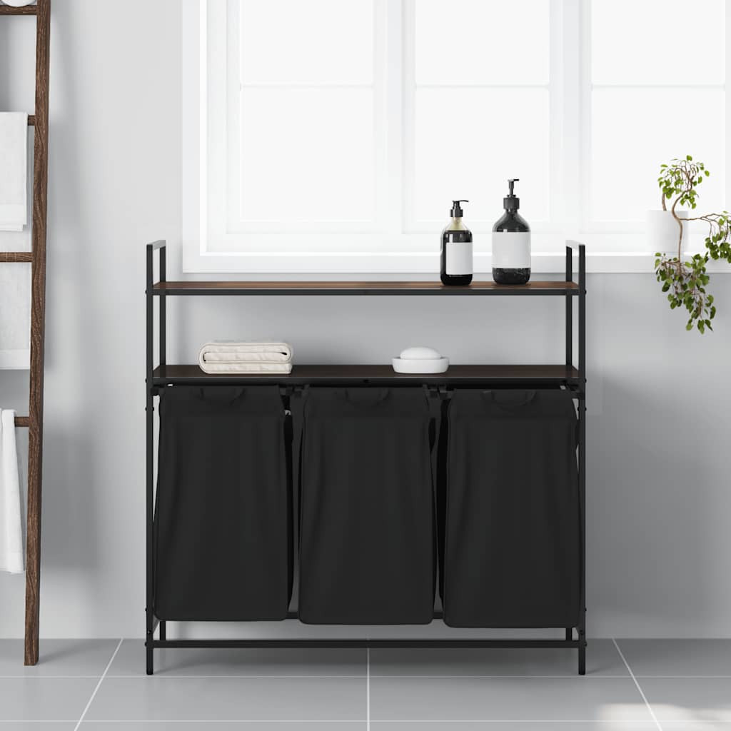 Cesto Della Biancheria 3 Scomparti Con Ripiani Rovere Marrone - Image 3