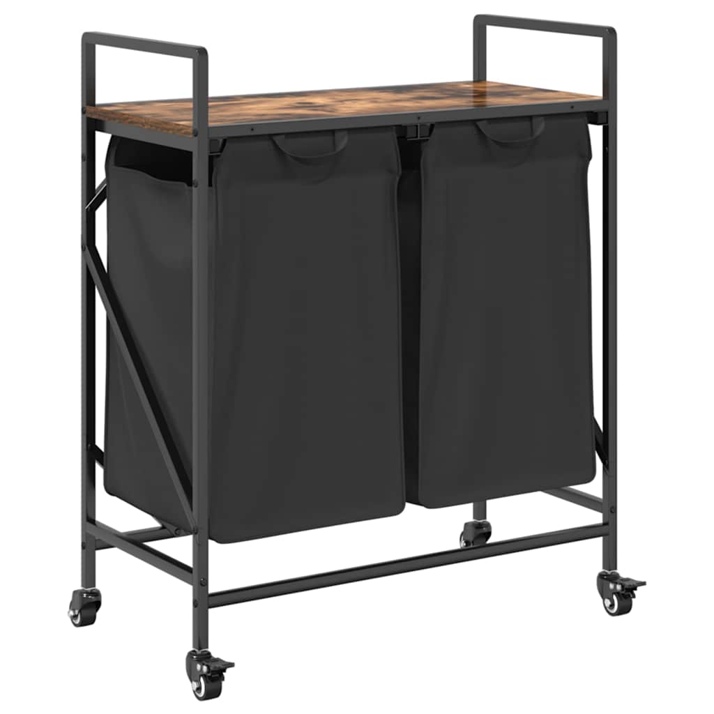 Cesto Portabiancheria 2 Scomparti Con Ruote Rovere Fumo - Image 5