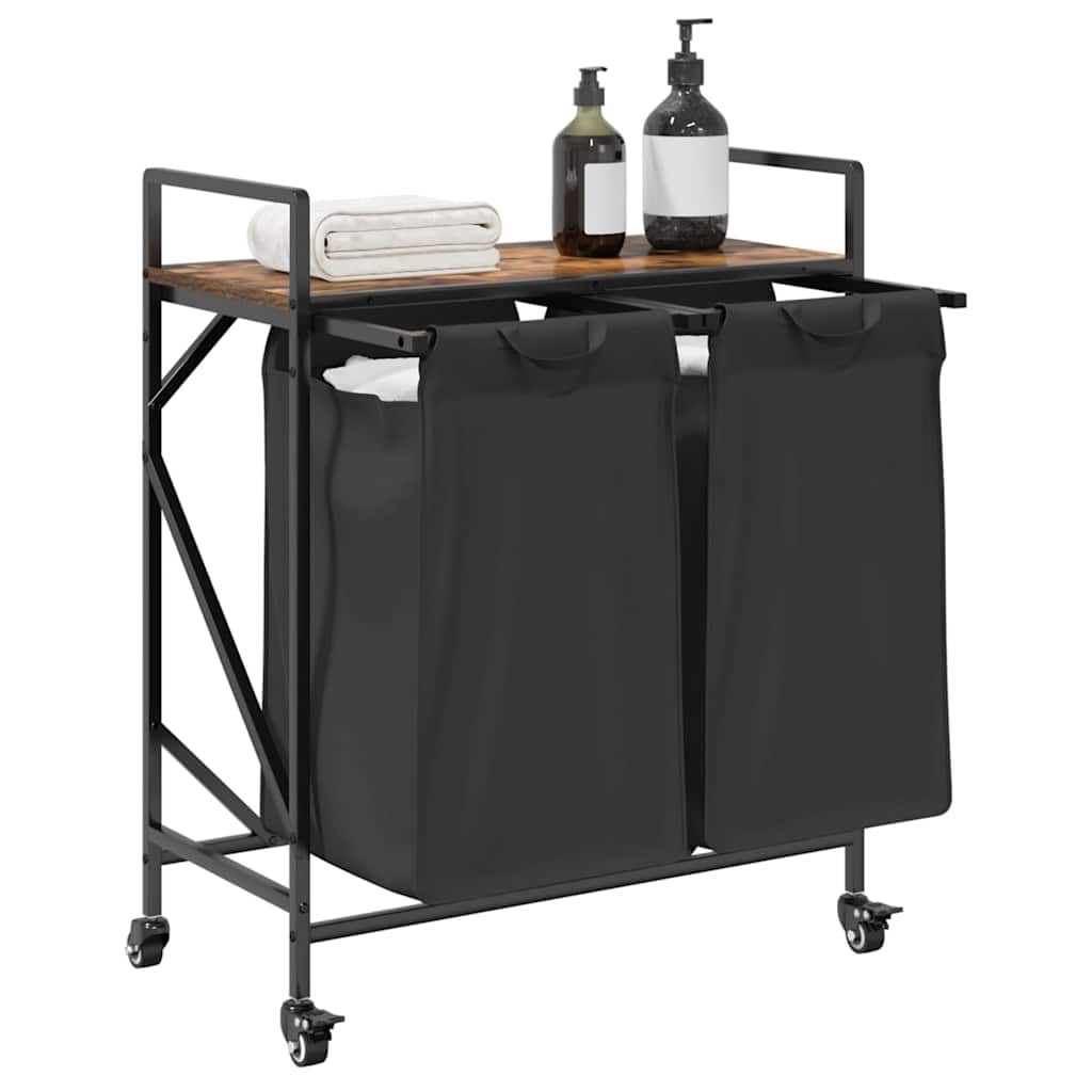 Cesto Portabiancheria 2 Scomparti Con Ruote Rovere Fumo - Image 3