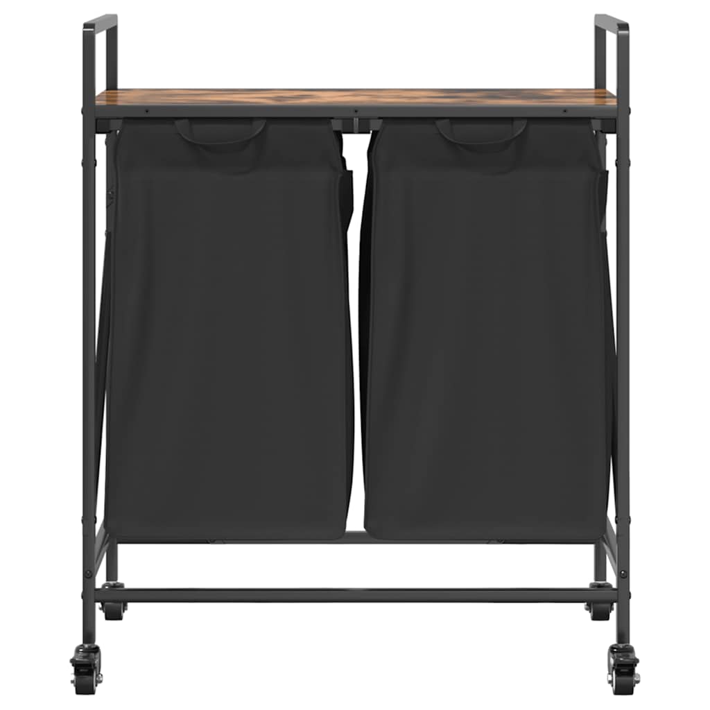 Cesto Portabiancheria 2 Scomparti Con Ruote Rovere Fumo - Image 6