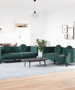 Set Di Divani 2 Pz Con Cuscini Verde Scuro In Velluto