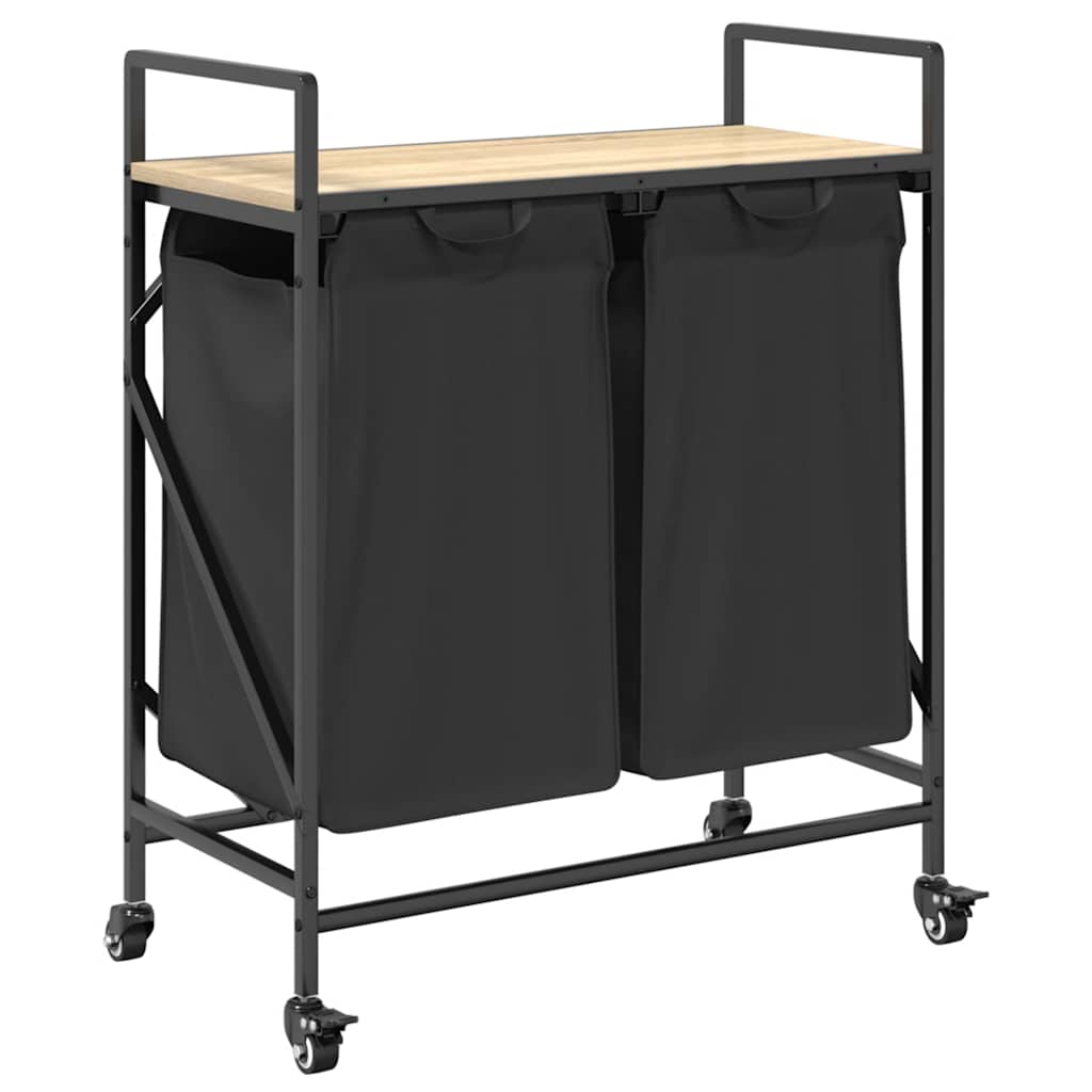 Cesto Portabiancheria 2 Scomparti Con Ruote Rovere Sonoma - Image 6