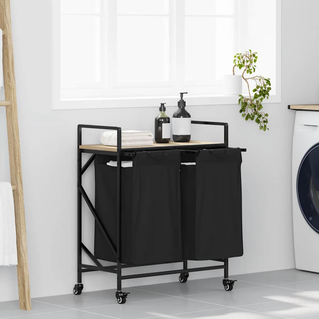 Cesto Portabiancheria 2 Scomparti Con Ruote Rovere Sonoma - Image 4