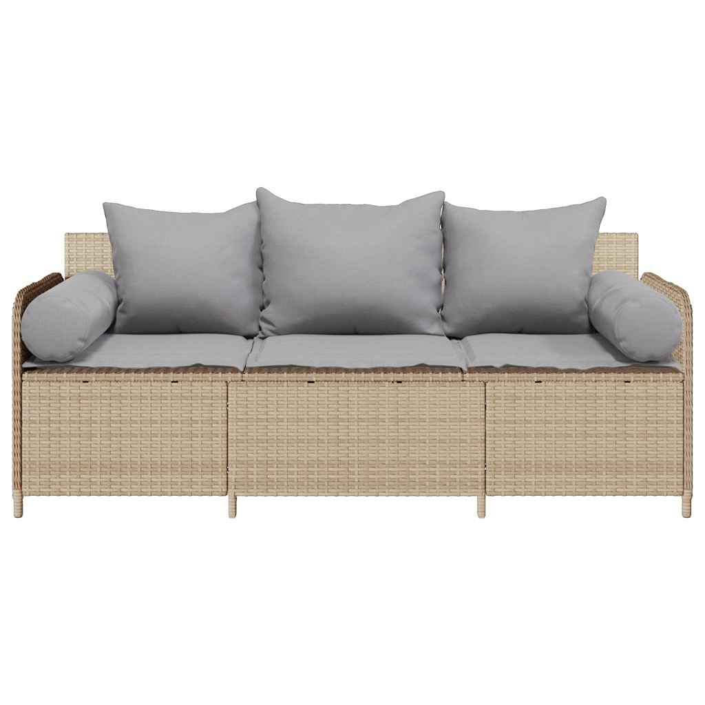 Divano Da Giardino Con Cuscini A 3 Posti Beige In Polyrattan