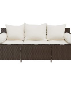 Divano Da Giardino A 3 Posti Con Cuscini In Polyrattan Marrone