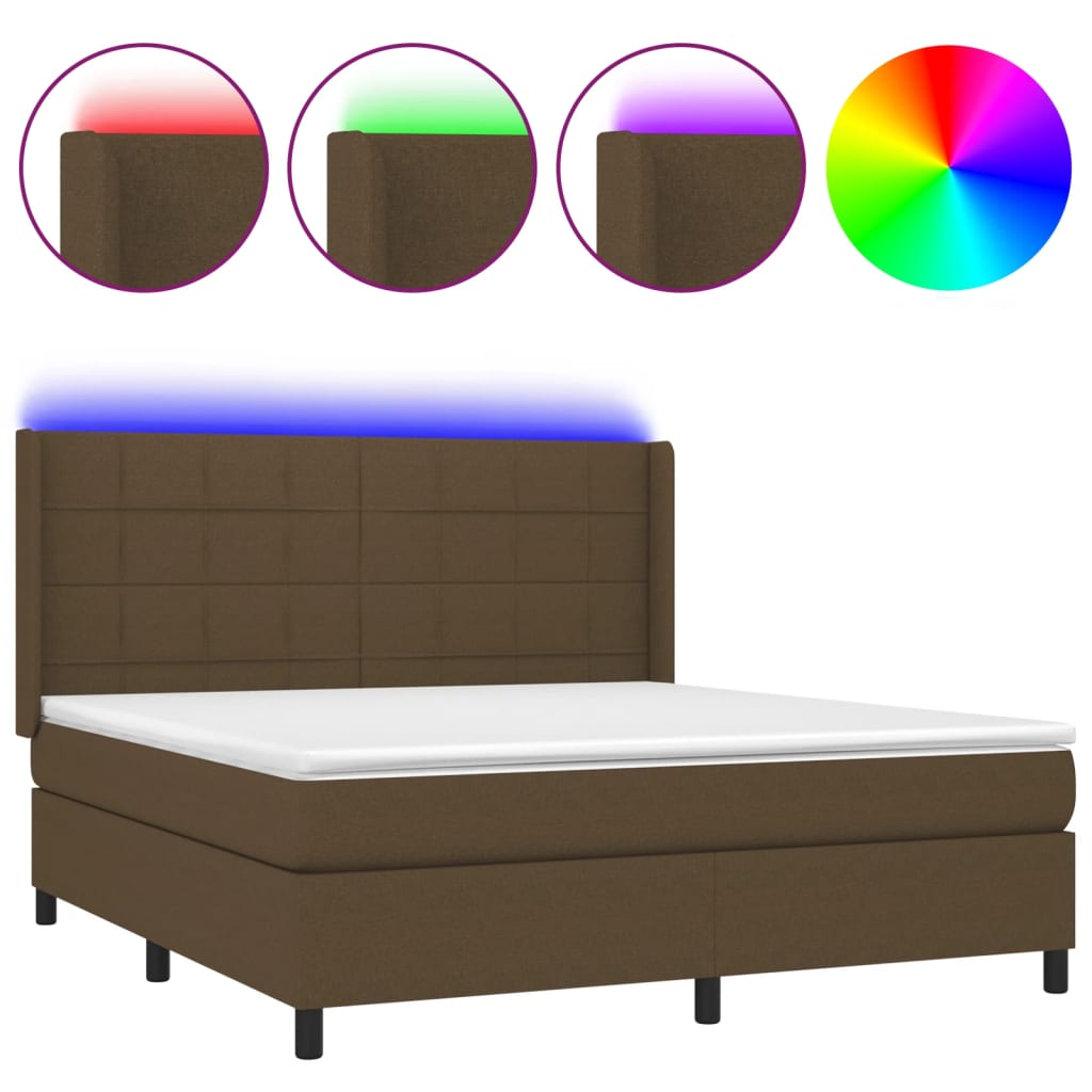 Letto A Molle Materasso E Led Marrone Scuro 160x200 Cm Tessuto