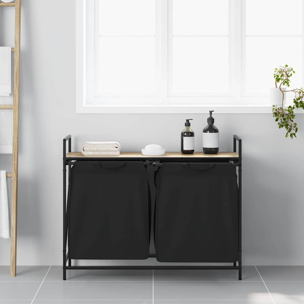 Cesto Della Biancheria 2 Scomparti Con Ripiano Rovere Sonoma - Image 5