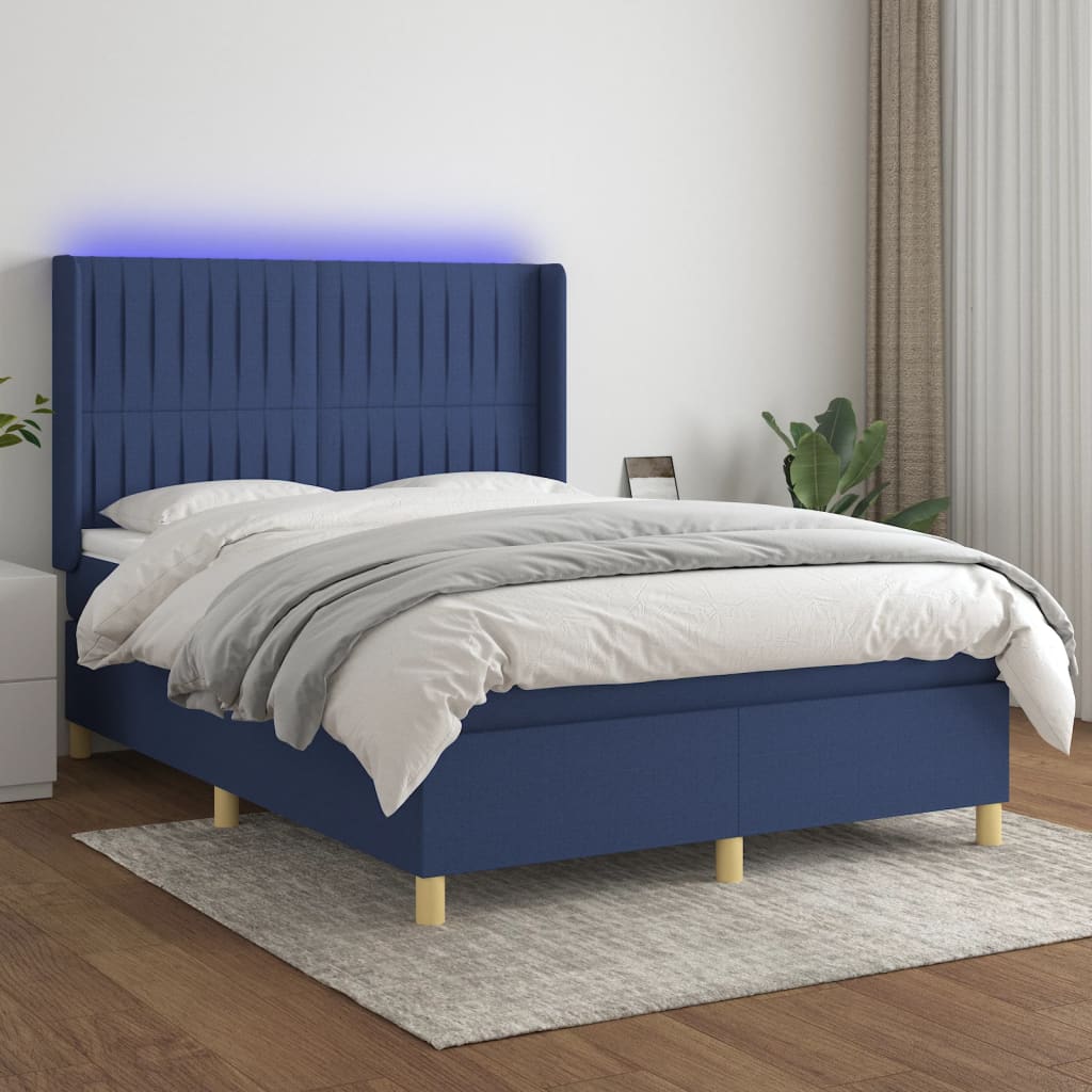 Letto A Molle Con Materasso E Led Blu 140x200 Cm In Tessuto - Image 4