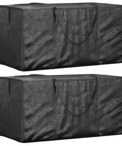 Borse Porta Cuscini Giardino 2pz Nere 150x75x75 Cm Polietilene