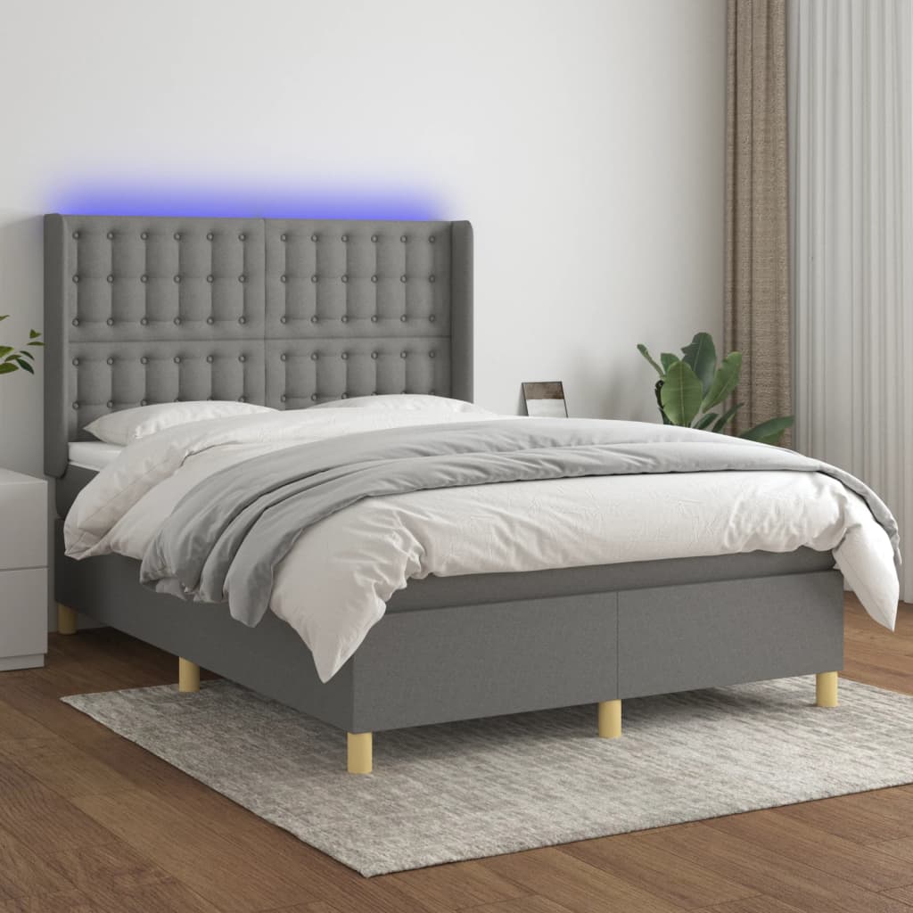 Letto A Molle Materasso E Led Grigio Scuro 140x190cm In Tessuto - Image 3