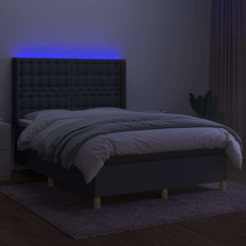 Letto A Molle Materasso E Led Grigio Scuro 140x190cm In Tessuto - Image 5
