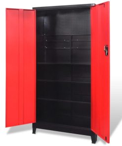 Armadio Portautensili 2 Ante Acciaio 90x40x180 Cm Nero E Rosso