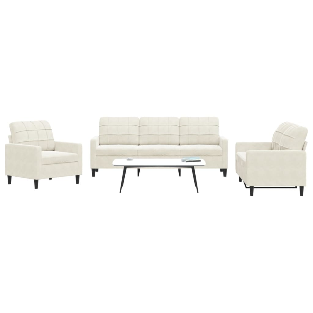 Set Di Divani 3 Pz Con Cuscini Crema In Velluto