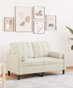 Divano A 2 Posti Con Cuscini Crema 120 Cm In Velluto