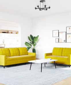 Set Di Divani 2 Pz Con Cuscini Giallo In Velluto
