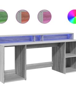 Scrivania Con Luci Led Grigio Sonoma 200x55x91cm In Truciolato
