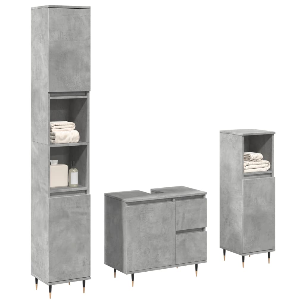 Set Mobili Da Bagno 3 Pz Grigio Cemento In Legno Multistrato - Image 4